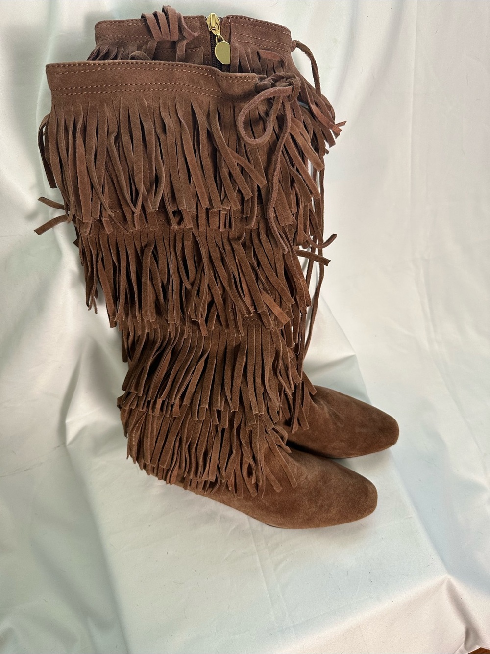 Michael Kors Cognac Suede Fringe Boots Size 6.5M NWOB